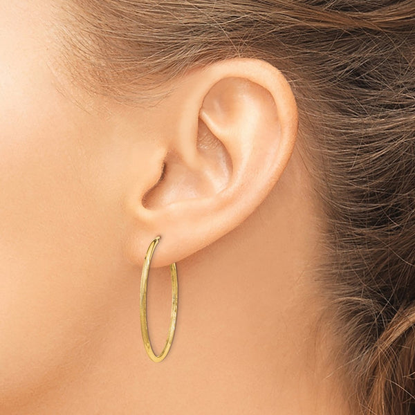 14KT Yellow Gold 30X1.5MM Diamond-cut Hoop Earrings