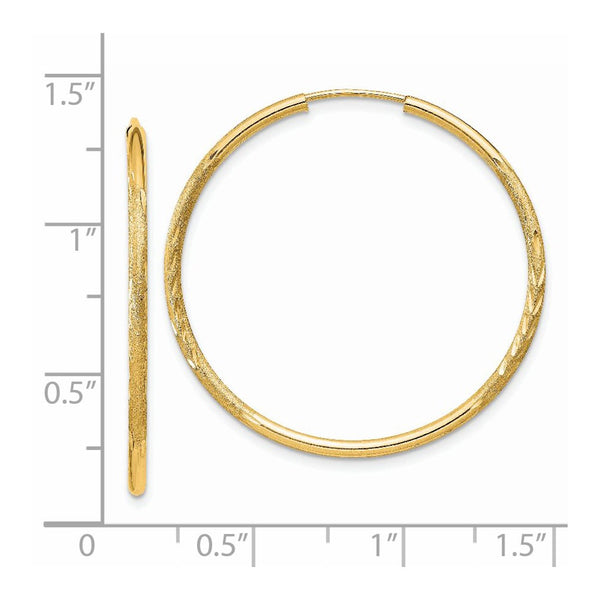 14KT Yellow Gold 30X1.5MM Diamond-cut Hoop Earrings