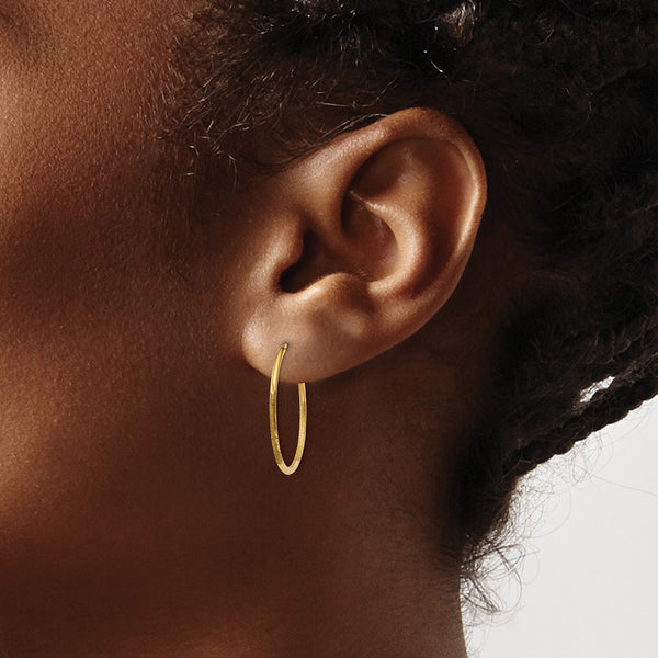 14KT Yellow Gold 21X1.25MM Diamond-cut Hoop Earrings