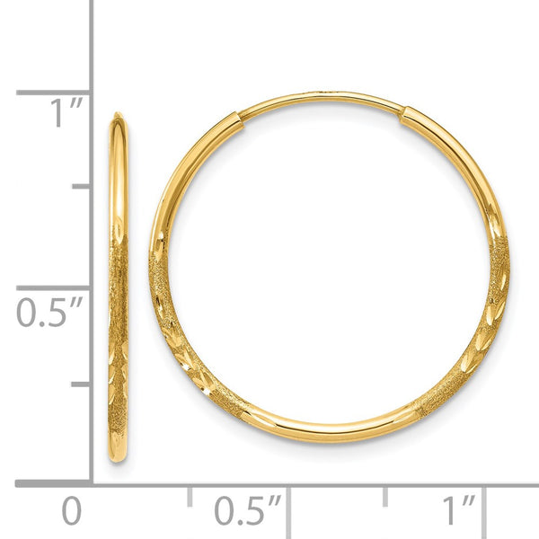 14KT Yellow Gold 21X1.25MM Diamond-cut Hoop Earrings
