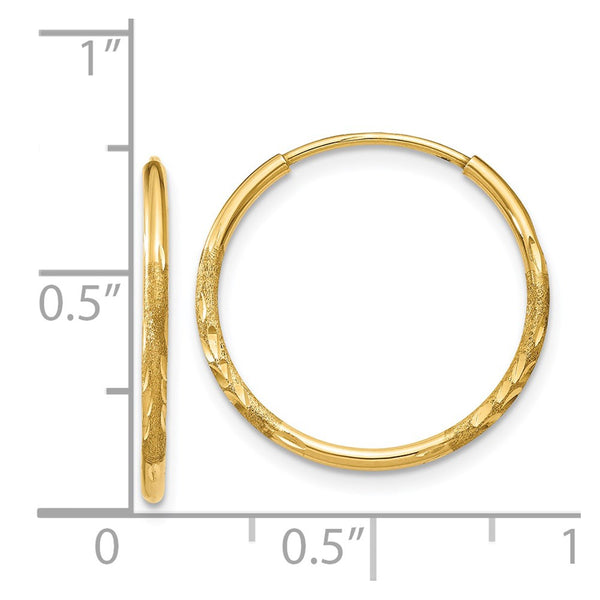 14KT Yellow Gold 17X1.25MM Diamond-cut Endless Hoop Earrings