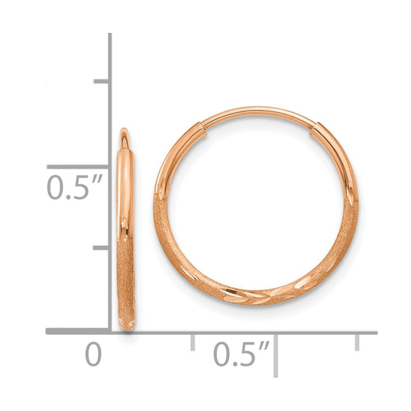 14KT Rose Gold 15.5X1.25MM Diamond-cut Hoop Earrings