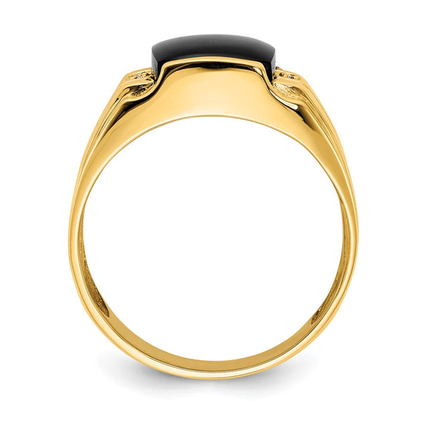 14KT Yellow Gold 1/100 CTW 9.5MM Onyx Ring. Size 10