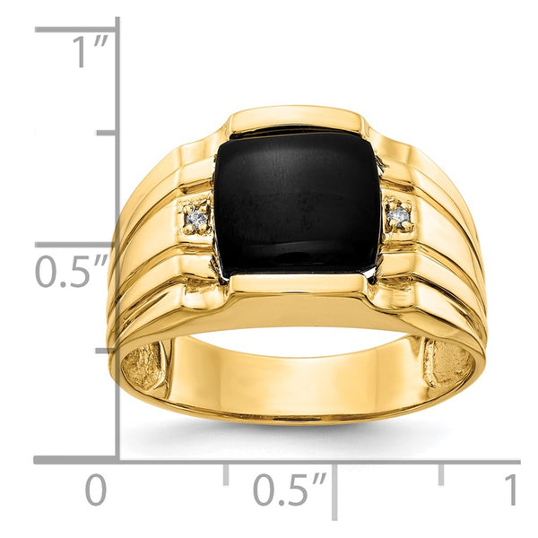 14KT Yellow Gold 1/100 CTW 9.5MM Onyx Ring. Size 10