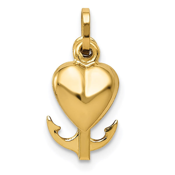 14KT Yellow Gold 17X20MM Heart Cross Anchor Pendant. Chain Not Included