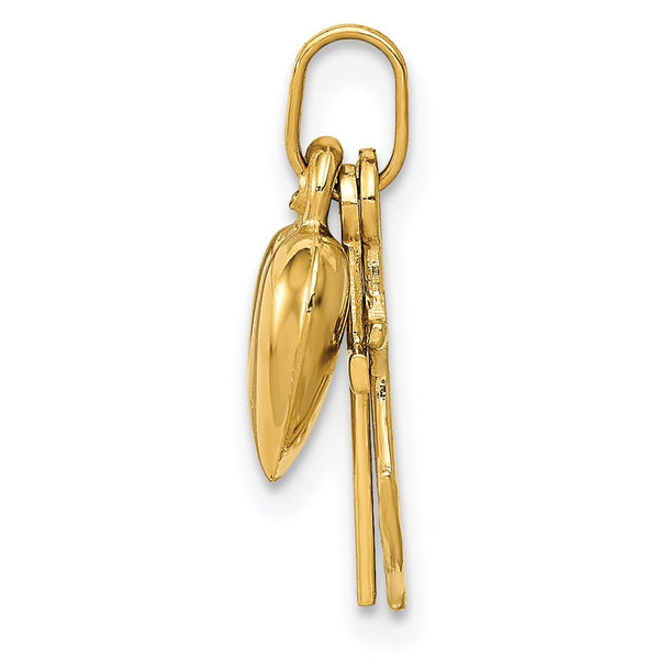 14KT Yellow Gold 17X20MM Heart Cross Anchor Pendant. Chain Not Included