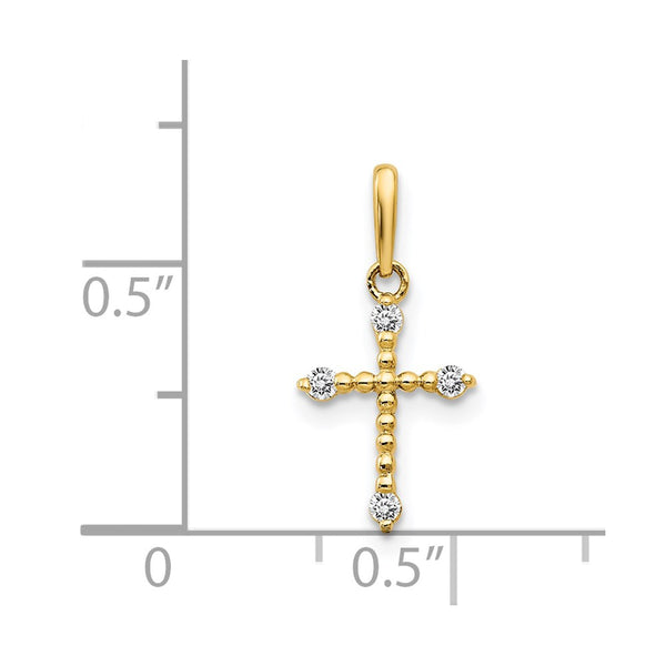 14KT Yellow Gold Cubic Zirconia Childrens Cross Pendant. Chain Not Included