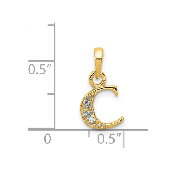 14KT White and Yellow Gold 1/100 CTW 15X8MM Initial Pendant. Initial C. Chain not Included