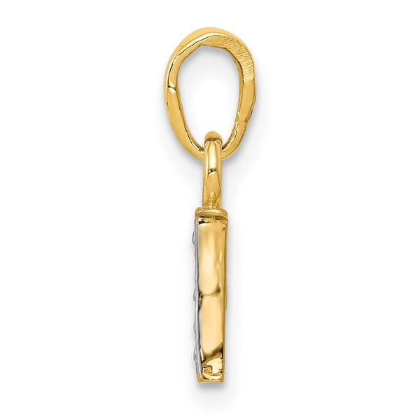 14KT Yellow Gold With Rhodium Plating 1/100 CTW 15X8MM Initial Pendant. Initial I. Chain not Included