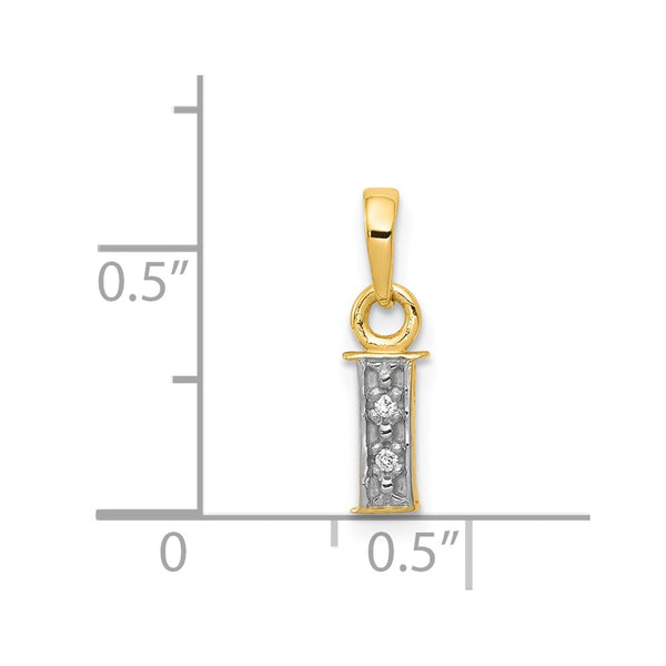 14KT Yellow Gold With Rhodium Plating 1/100 CTW 15X8MM Initial Pendant. Initial I. Chain not Included