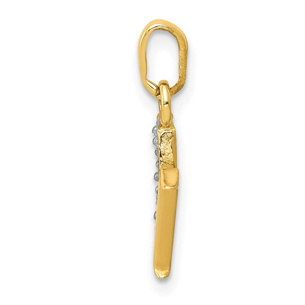 14KT Gold & Rhodium Polished .01ct Natural Diamond Initial M Charm Pendant. Chain not Included.