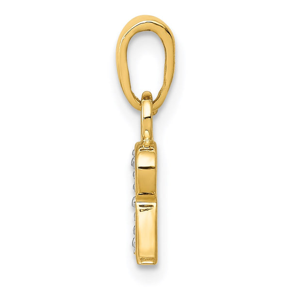 14KT Yellow Gold With Rhodium Plating 1/100 CTW 15X8MM Initial Pendant. Initial R. Chain not Included