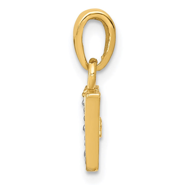 14KT Yellow Gold With Rhodium Plating 1/100 CTW 15X8MM Initial Pendant. Initial V. Chain not Included