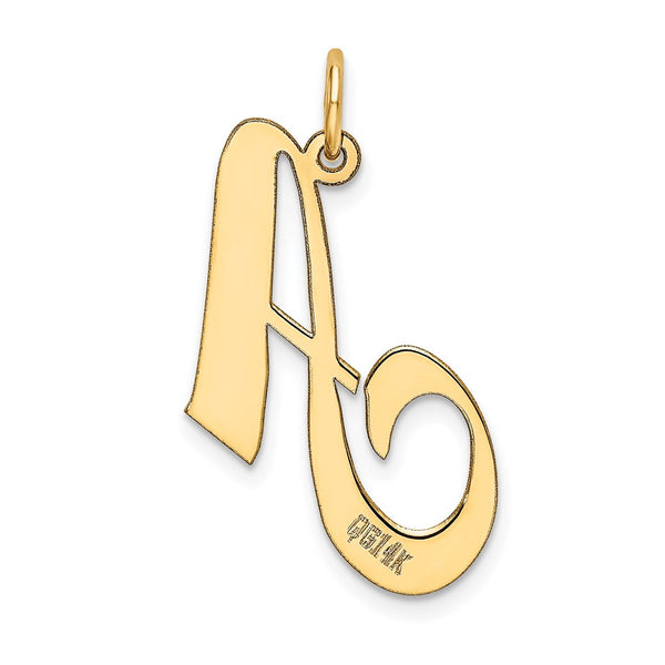 14KT Gold Large Fancy Script Initial A Charm Pendant. Chain not Included.