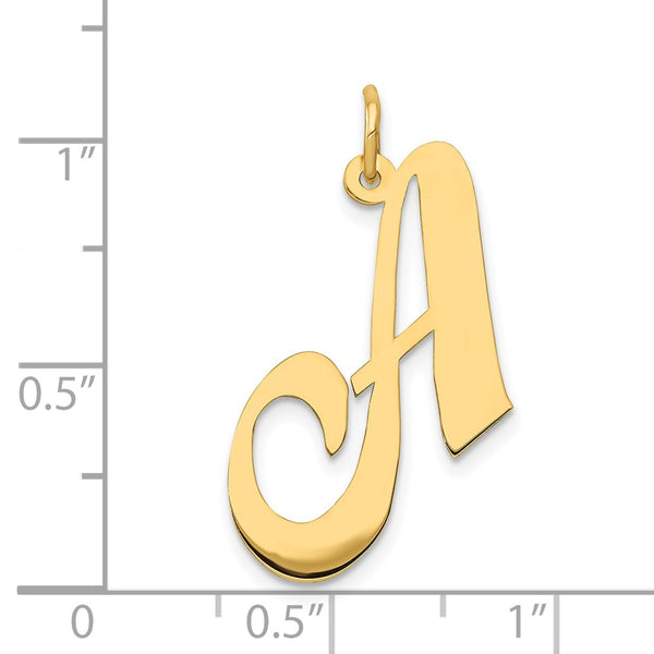 14KT Gold Large Fancy Script Initial A Charm Pendant. Chain not Included.