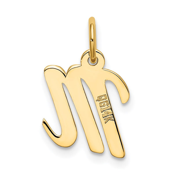 14KT Gold Small Script Initial M Charm Pendant. Chain not Included.