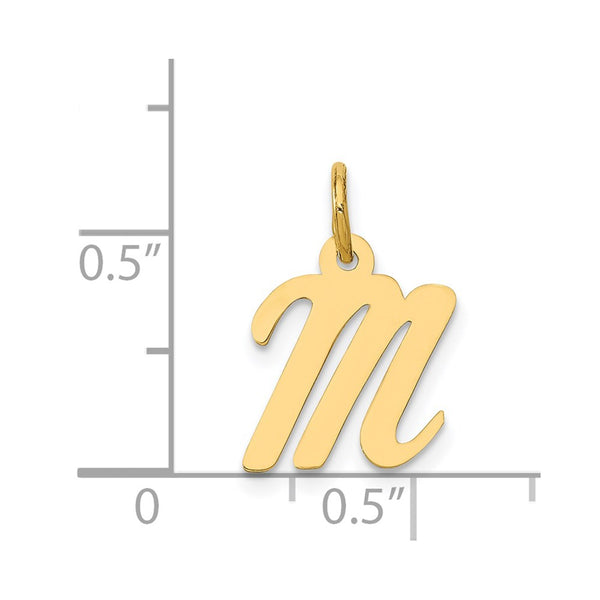 14KT Gold Small Script Initial M Charm Pendant. Chain not Included.