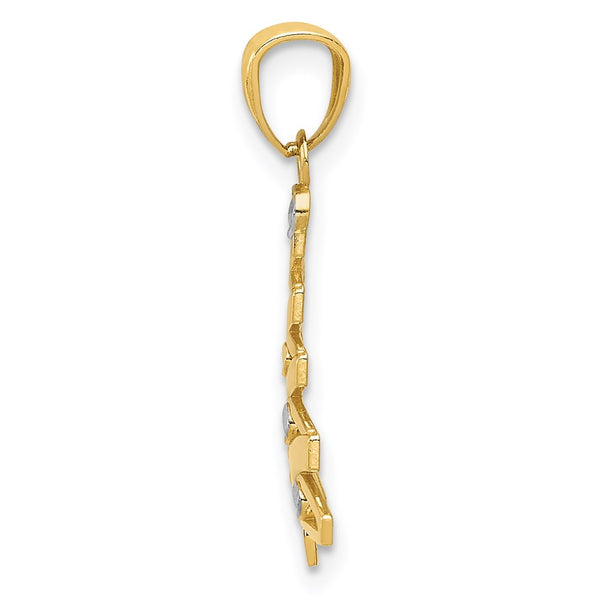 14KT Yellow Gold With Rhodium Plating 22X15MM Christmas Tree Pendant. Chain Not Included