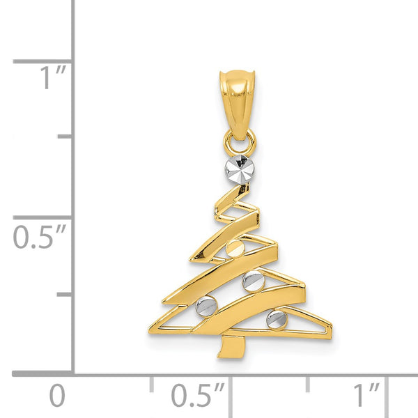 14KT Yellow Gold With Rhodium Plating 22X15MM Christmas Tree Pendant. Chain Not Included
