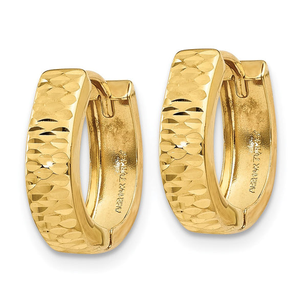 14KT Yellow Gold 12X3MM Diamond-cut Hoop Earrings