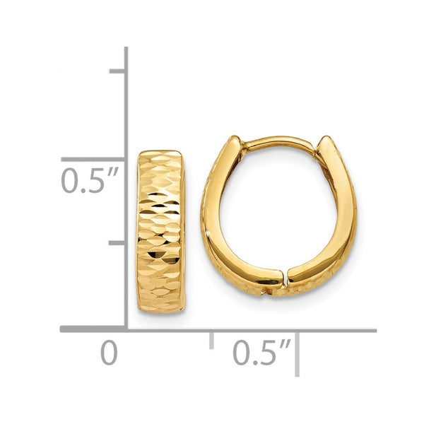 14KT Yellow Gold 12X3MM Diamond-cut Hoop Earrings