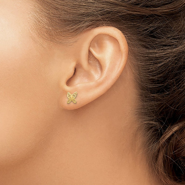 14KT Yellow Gold 7X9MM Butterfly Stud Earrings