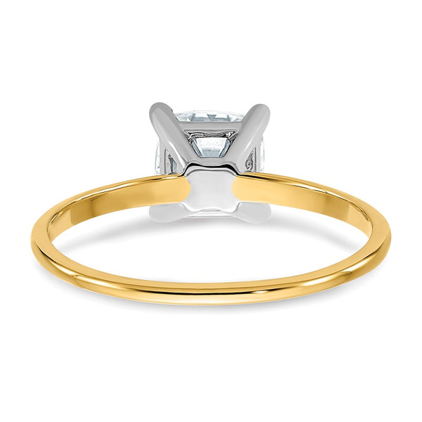 6MM Cushion Moissanite Solitaire Engagement Ring in 14KT Yellow Gold. Size 6