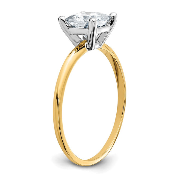 6MM Cushion Moissanite Solitaire Engagement Ring in 14KT Yellow Gold. Size 6