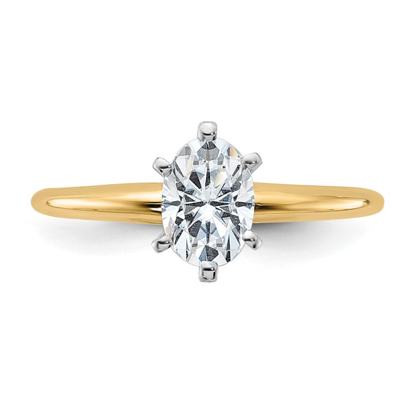 7X5MM Oval Moissanite Solitaire Engagement Ring in 14KT Yellow Gold. Size 6