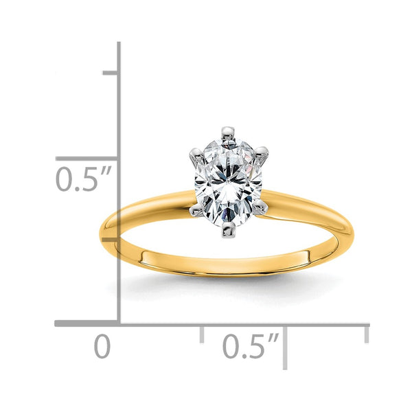 7X5MM Oval Moissanite Solitaire Engagement Ring in 14KT Yellow Gold. Size 6