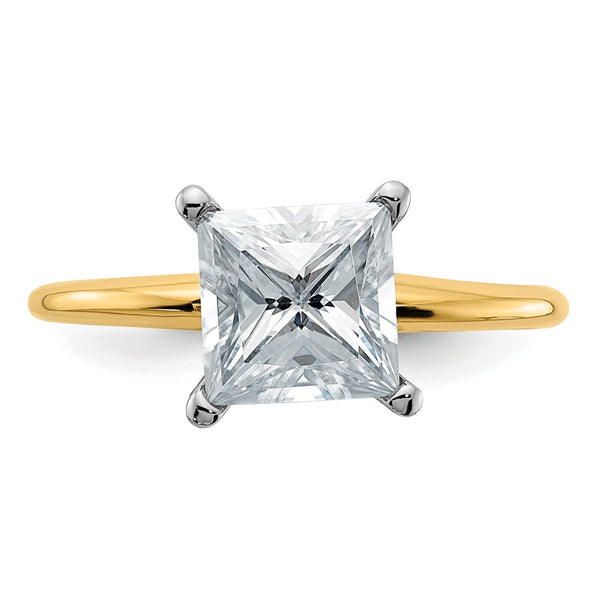 7MM Princess Cut Moissanite Solitaire Engagement Ring in 14KT Yellow Gold. Size 7