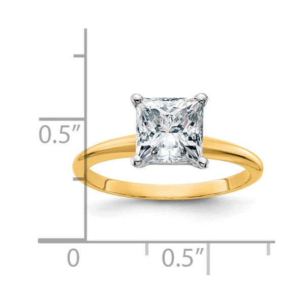 7MM Princess Cut Moissanite Solitaire Engagement Ring in 14KT Yellow Gold. Size 7