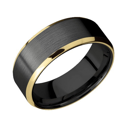 Lashbrook Zirconium Band with Satin Polished Finish and 14KT Yellow Gold Inlay