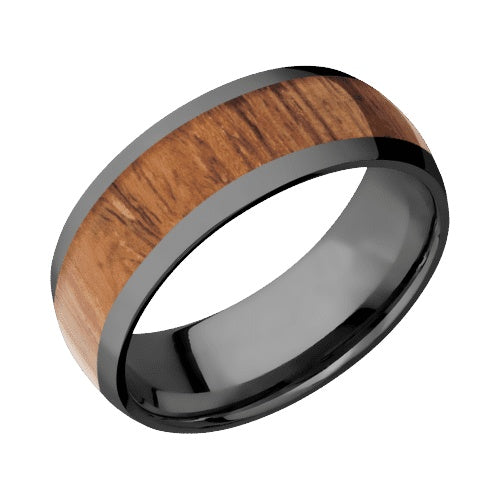 Lashbrook Zirconium Band with Polished Finish and Desert Iron Wood Inlay