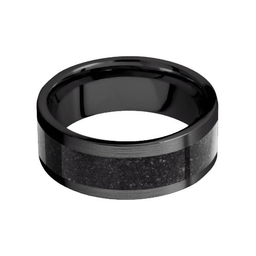 Lashbrook Zirconium Band with Satin Finish and Dinosaur Bone Black Inlay