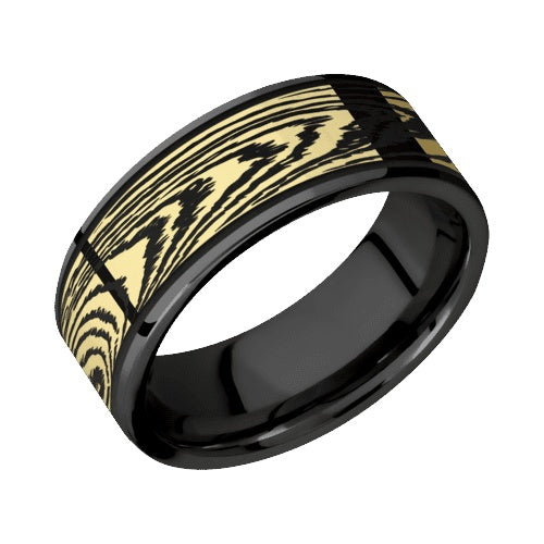 Lashbrook Zirconium Band with Polished Finish and 14KT Yellow Gold Inlay