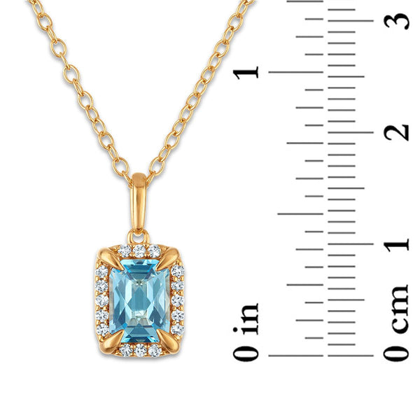 7X5MM Radiant Aquamarine and White Sapphire Birthstone 18-inch Pendant in 18KT Gold Vermeil