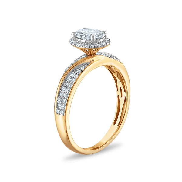 EcoLove 1-1/2 CTW Lab Grown Oval Diamond Halo Wedding Trio Set in 10KT Yellow Gold