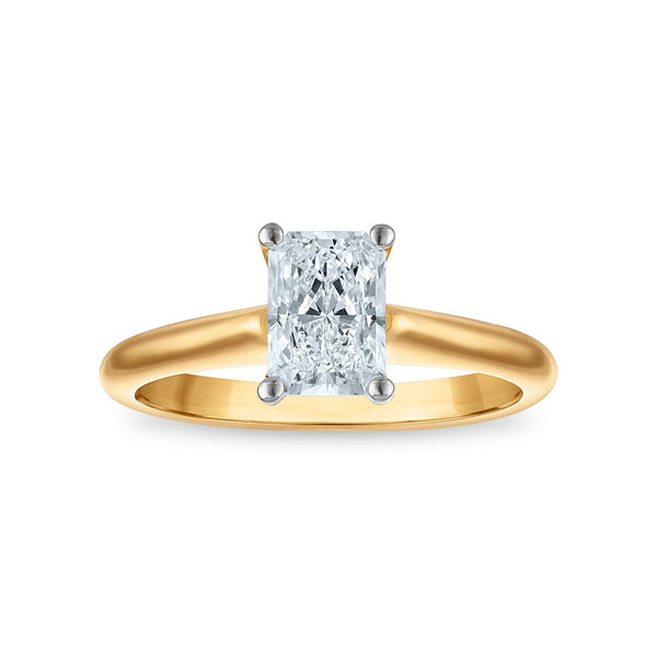 Signature Certificate 8X EcoLove 1 CTW Radiant Lab Grown Diamond Solitaire Engagement Ring in 14KT Yellow Gold