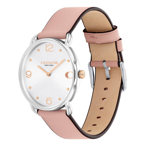 Coach Elliot 36X36 MM Silvertone Round Dial Leather Strap. 14504199