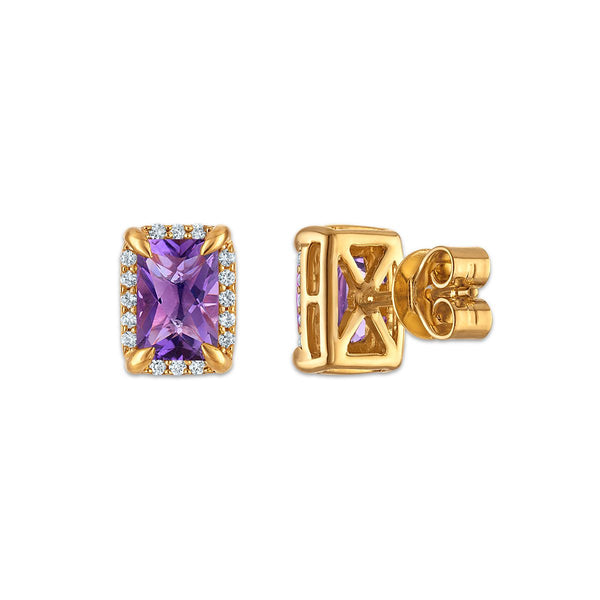 6X4MM Radiant Amethyst and White Sapphire Birthstone Stud Earrings in 18KT Gold Vermeil