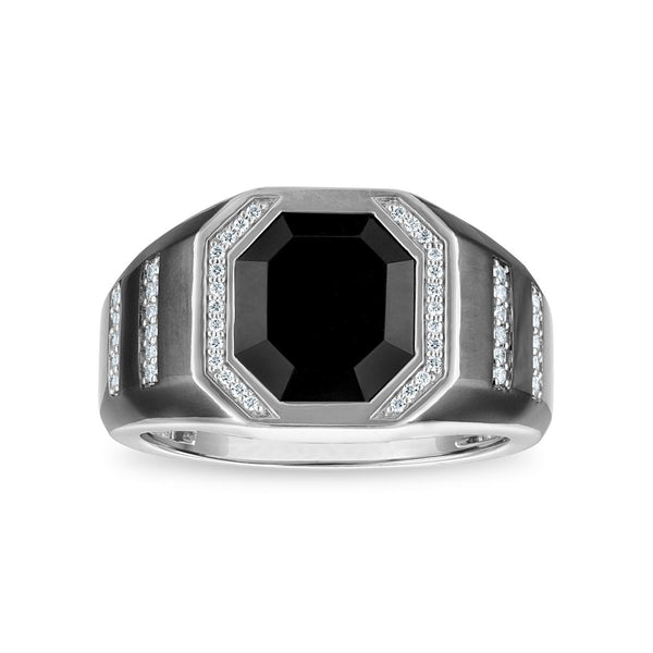 Serpents and Saints Onyx and Diamond Fashion Ring in Sterling Silver