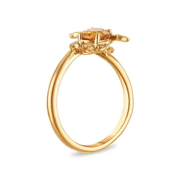 LoveSong Citrine and Lab Grown  Diamond Turtle Ring in 18KT Gold Vermeil