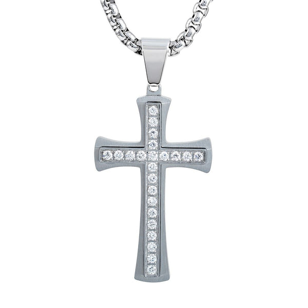 Titan Collection Stainless Steel 1 CTW Lab Grown Diamond 24-inch Cross Pendant