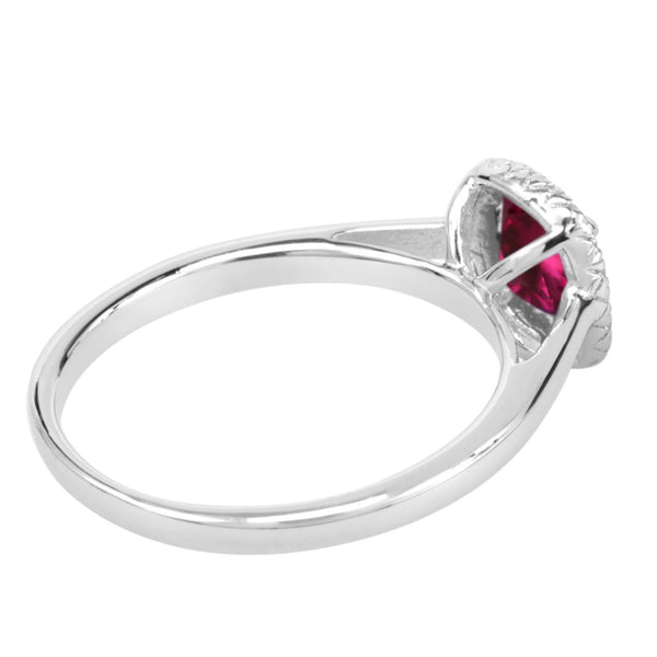 6MM Cushion Ruby and White Sapphire Birthstone Halo Ring in Sterling Silver