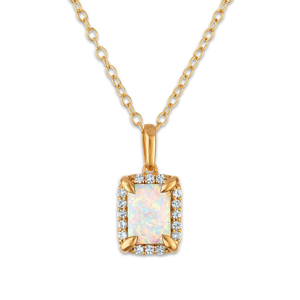 7X5MM Radiant Opal and White Sapphire Birthstone 18-inch Pendant in 18KT Gold Vermeil