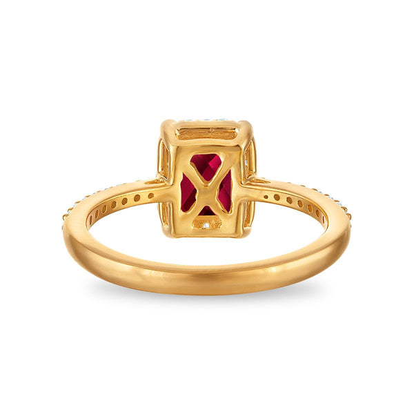7X5MM Radiant Ruby and White Sapphire Birthstone Ring in 18KT Gold Vermeil