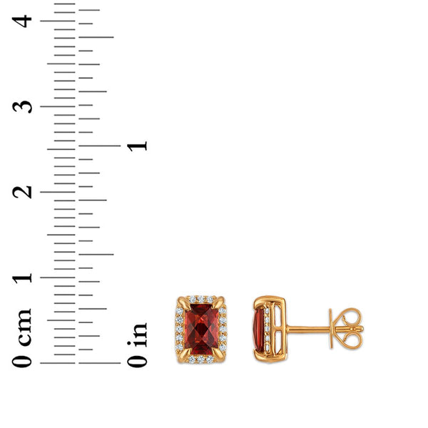 6X4MM Radiant Garnet and White Sapphire Birthstone Stud Earrings in 18KT Gold Vermeil