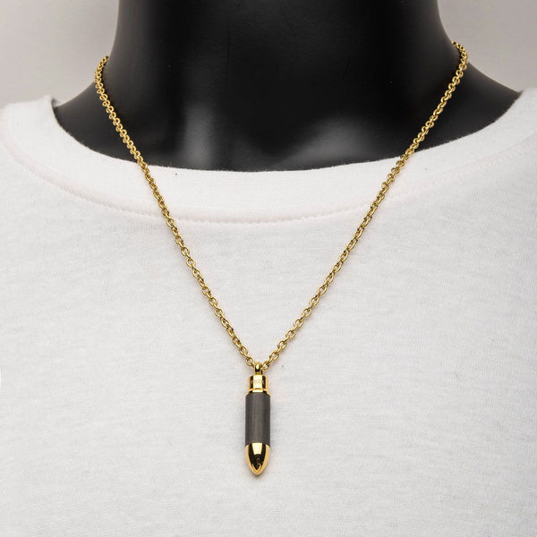 Inox Gold IP Stainless Steel  and Carbon Graphite 22-inch Bullet Pendant