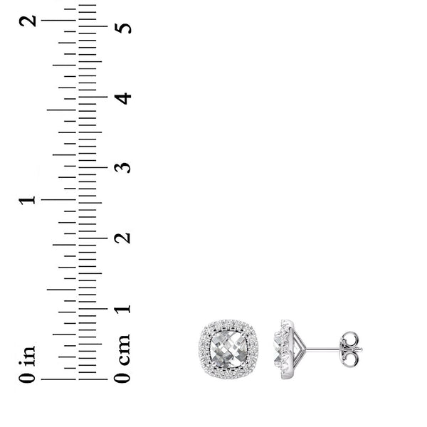 5MM Cushion White Sapphire and White Sapphire Birthstone Halo Stud Earrings in Sterling Silver